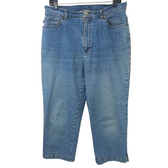 Lauren Jeans Ralph Lauren Crop Denim Womens Size 12 HIgh Rise Stretch Capri - Picture 1 of 16